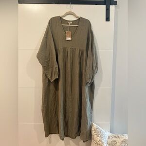 NWT The Simple Folk Cotton Gauze V-Neck Meadow Dress - Olive Green